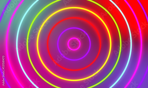 Abstract colorful neon light circles background.