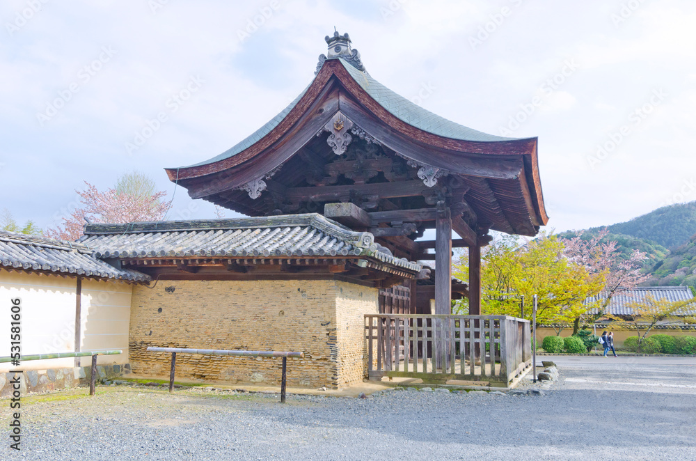 The wooden gate of Tenryuji temple, Arashiyama, Kyoto, Japan.