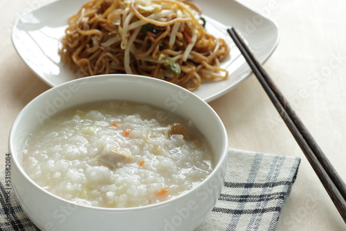 Homemade Chinese food, chicken and carrot congee for comfort food image photo