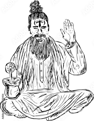 Sketch of sadhu of India in vector illustration, Guru, Baba, Indian spiritual man sketch drawing, Guru Logo Design, spiritual and academic teachers silhouette photo
