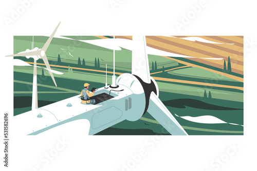 Man installer repairing windmill