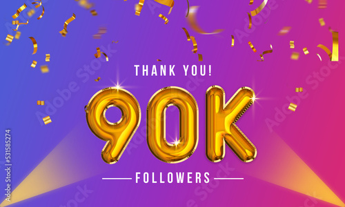 Thank you, 90k or Ninety thousand followers celebration design, Social Network friends, Subscribers, followers, or likes celebration background