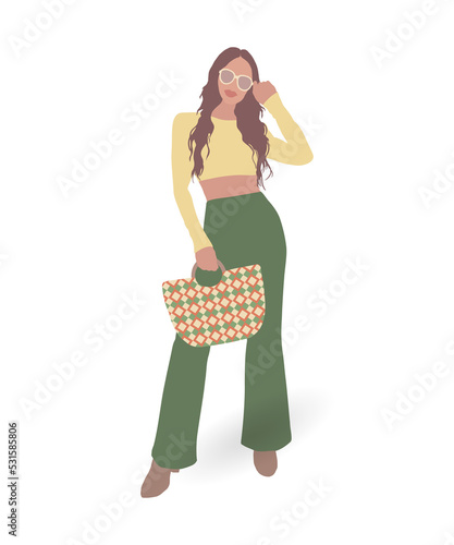Young woman with shopping bag silhouette, beautiful lady posing