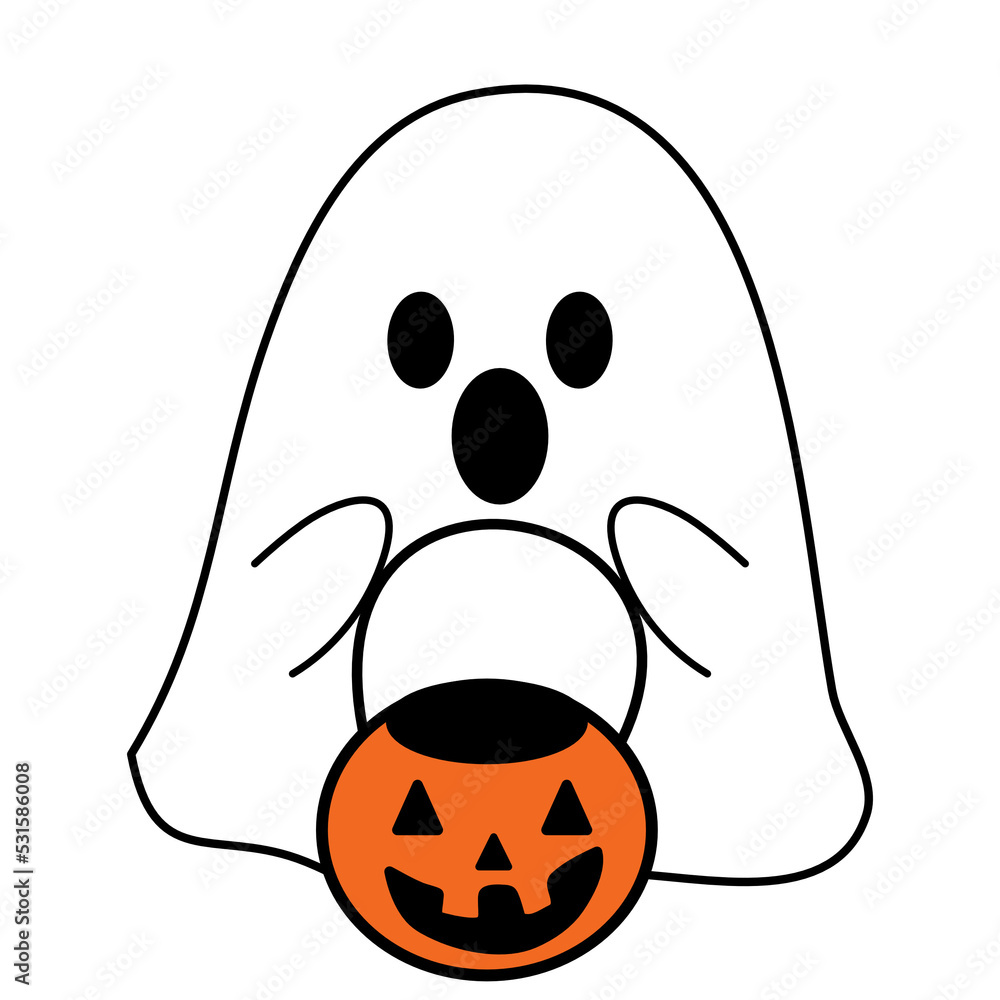 White Ghost Creepy Carring Orange Pumpkin White Ghost Creepy Carring Orange Pumpkin