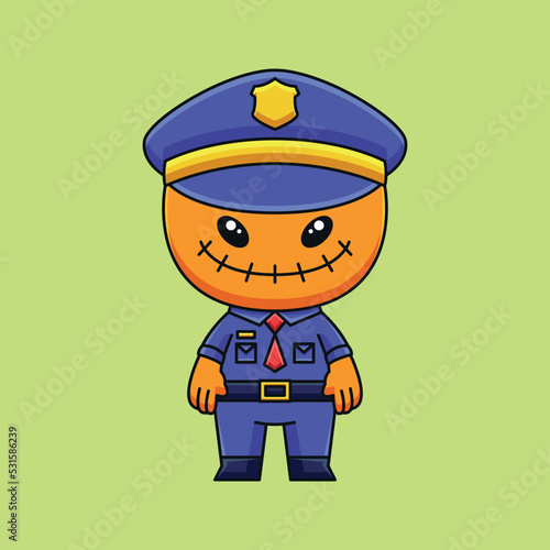 cute police scarecrow monster cartoon doodle art hand drawn concept vector kawaii icon illustration