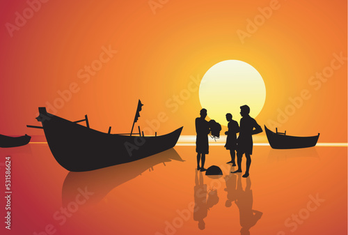 Fishermen at Sunset Sea beach