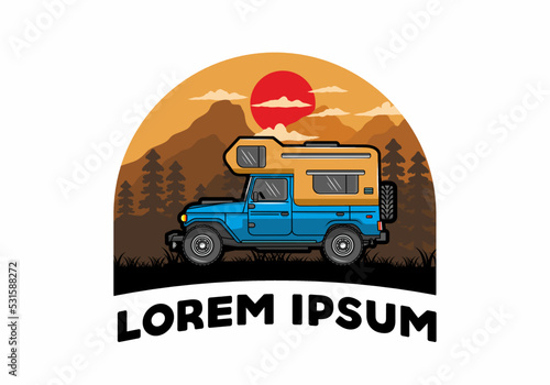Stocky camper car illustration badge