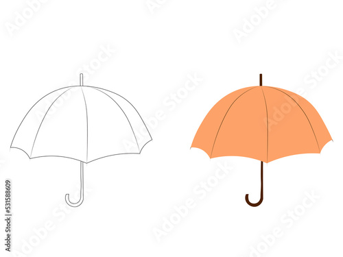 vector illustration of an open umbrella in flat and outline style. Umbrella coloring.