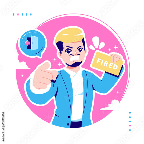 angry boss and dismissal concept illustration