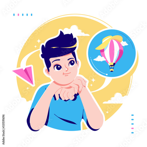 day dreaming boy character illustration