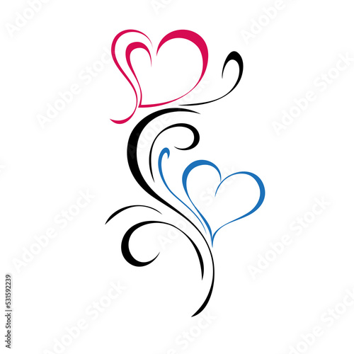 hearts 89. decorative element with stylized colored hearts and swirls. graphic decor
