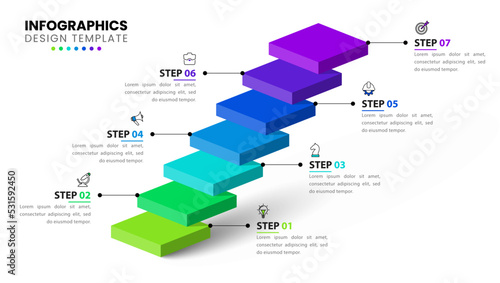 Infographic template. Staircase with 7 steps and text