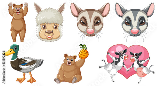 Set of various animals cartoon characters
