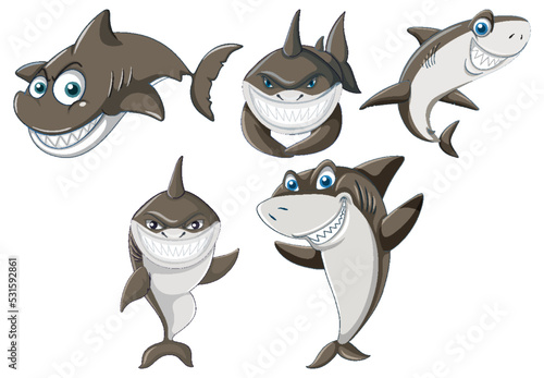 Set of shark cartoon character