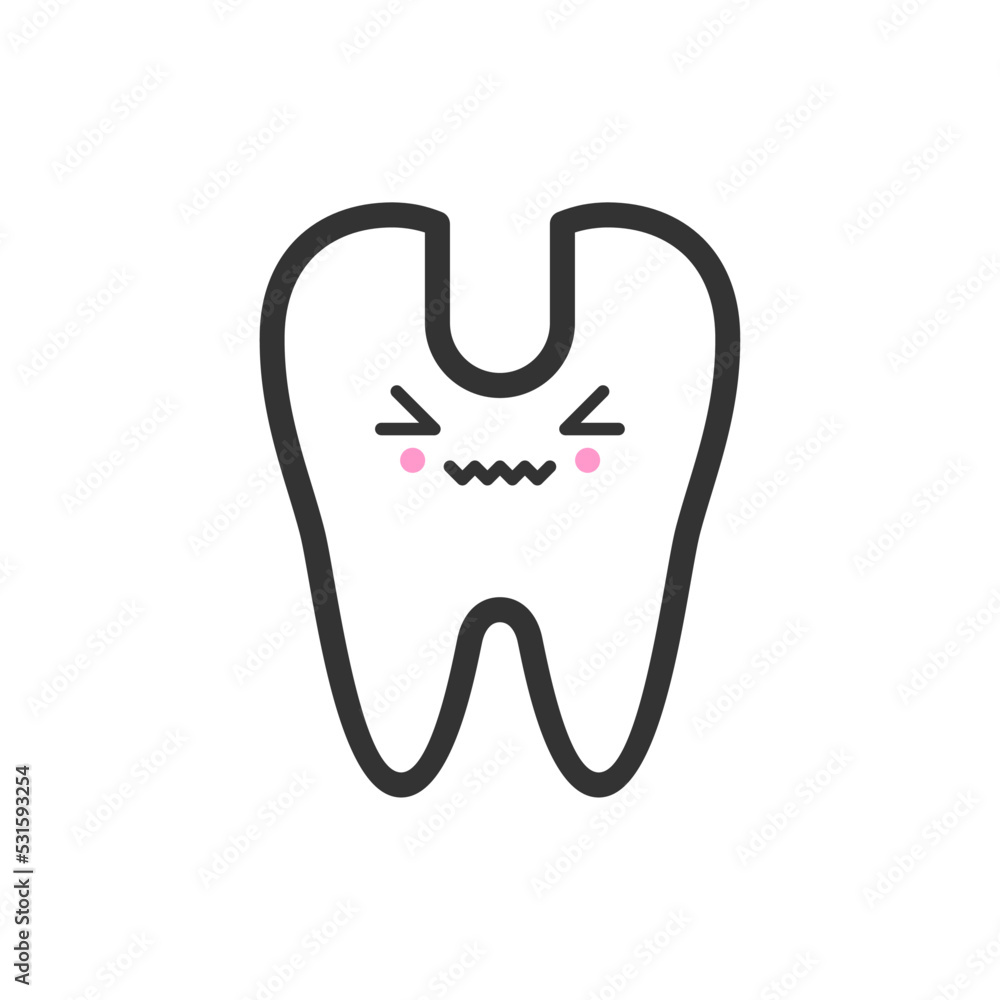 Opened ill tooth with emotional face, cute vector icon illustration Opened ill tooth with emotional face, cute vector icon illustration