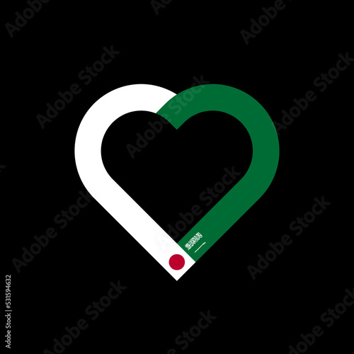 friendship concept. heart ribbon icon of japanese and saudi arabiab flags. vector illustration isolated on black background