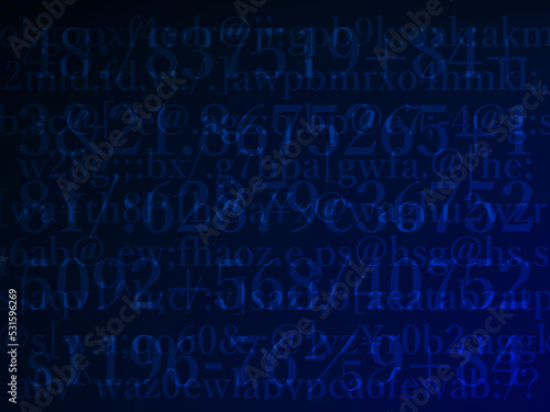 Wallpaper Mural ランダムな数字や英語_黒青背景 Torontodigital.ca