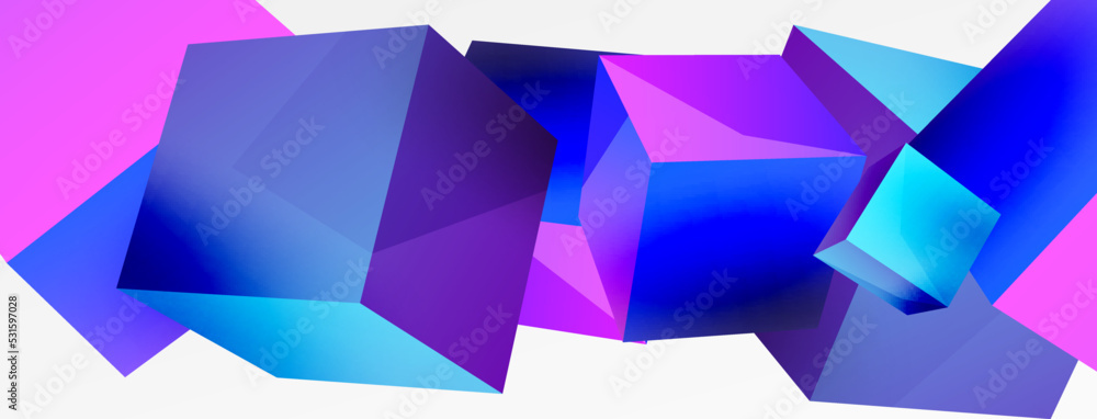 3d cubes vector abstract background. Composition of 3d square shaped basic geometric elements. Trendy techno business template for wallpaper, banner, background or landing 3d cubes vector abstract background. Composition of 3d square shaped basic geometric elements. Trendy techno business template for wallpaper, banner, background or landing