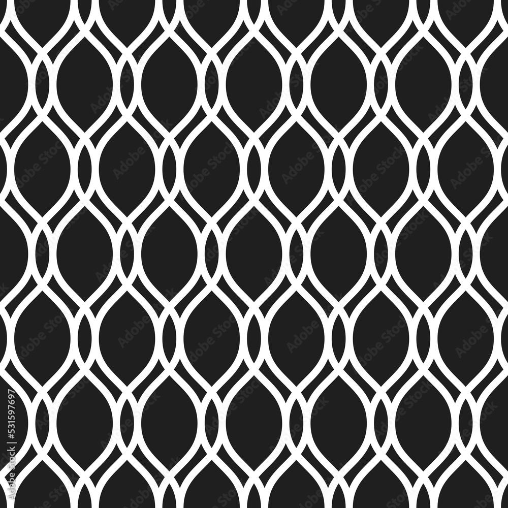 Fototapeta premium Seamless dark ornament. Modern background. Geometric modern pattern with white wavy lines