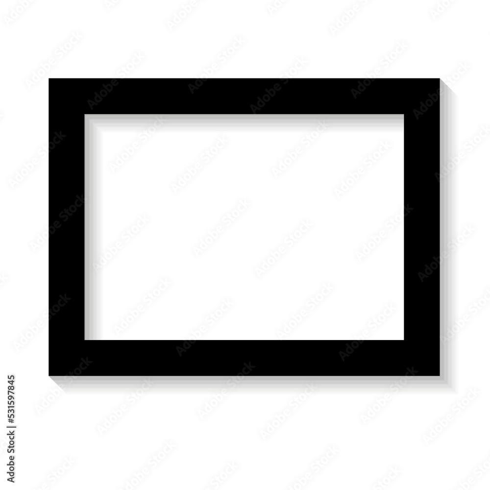 Black empty photo or picture frame with shades isolated on white background. Vector illustration. Wall decor. Rectangle horizontal photo frame Black empty photo or picture frame with shades isolated on white background. Vector illustration. Wall decor. Rectangle horizontal photo frame
