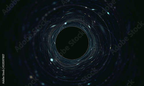 Cold black hole abstract circle with blurred bokeh light background