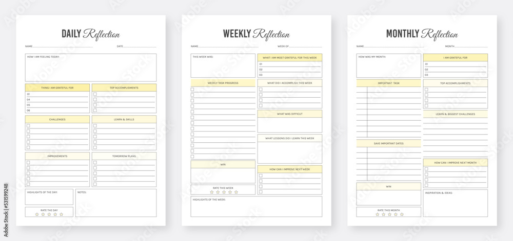 Daily, Weekly, Monthly, Reflection Planner Template Set. Daily, weekly, monthly planner template. Minimalist planner pages templates. Daily, weekly, monthly review tracker. Daily, Weekly, Monthly, Reflection Planner Template Set. Daily, weekly, monthly planner template. Minimalist planner pages templates. Daily, weekly, monthly review tracker.