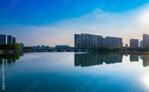 Jiuhong Bridge Urban Environment, Dalin Park, Shaoxing City, Zhejiang Province, China