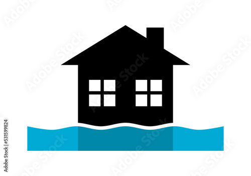 Water rain flooding damage house flood flat vector icon design.