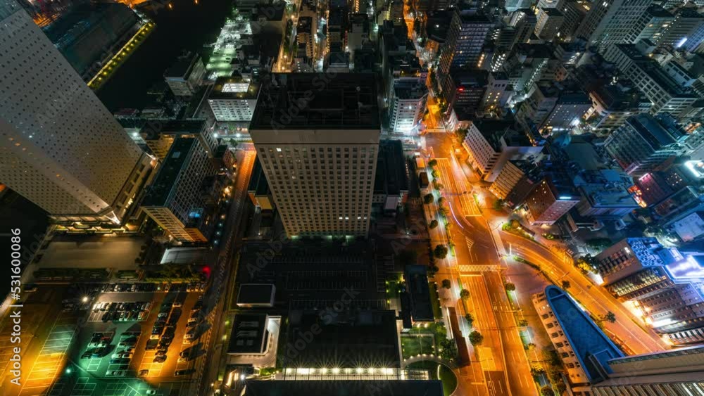 Time lapse overview of waterfront city lights in Yokohama, Japan Time lapse overview of waterfront city lights in Yokohama, Japan