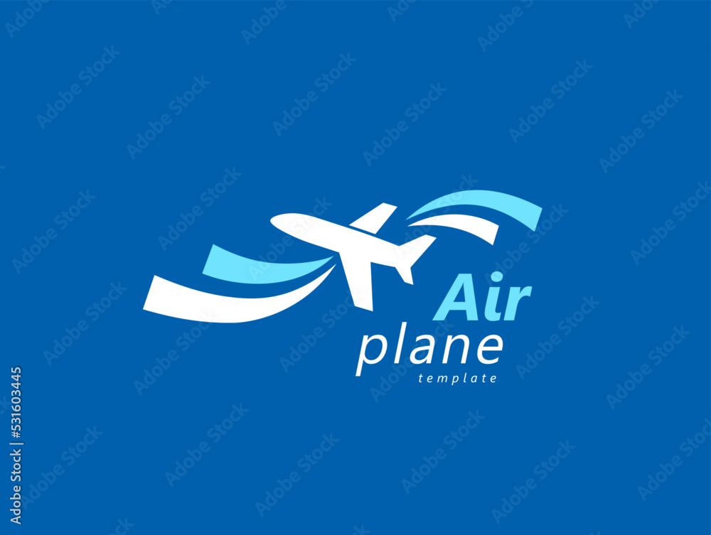 Airplane logo plane and stripes blue  background