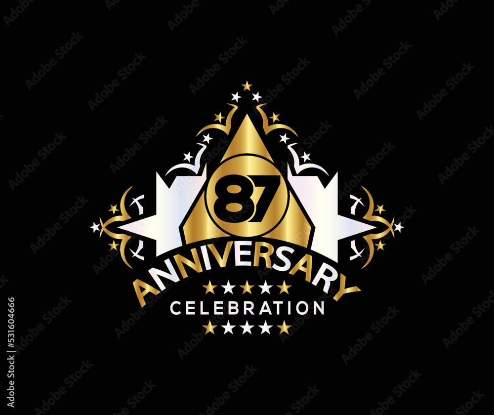 Invitation card, Celebrating of, 87 Years Anniversary, Simple Design of gold color decoration Logo