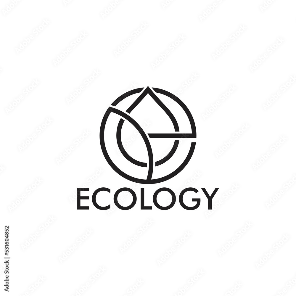 letter e ecology leaf water shape circle logo vector