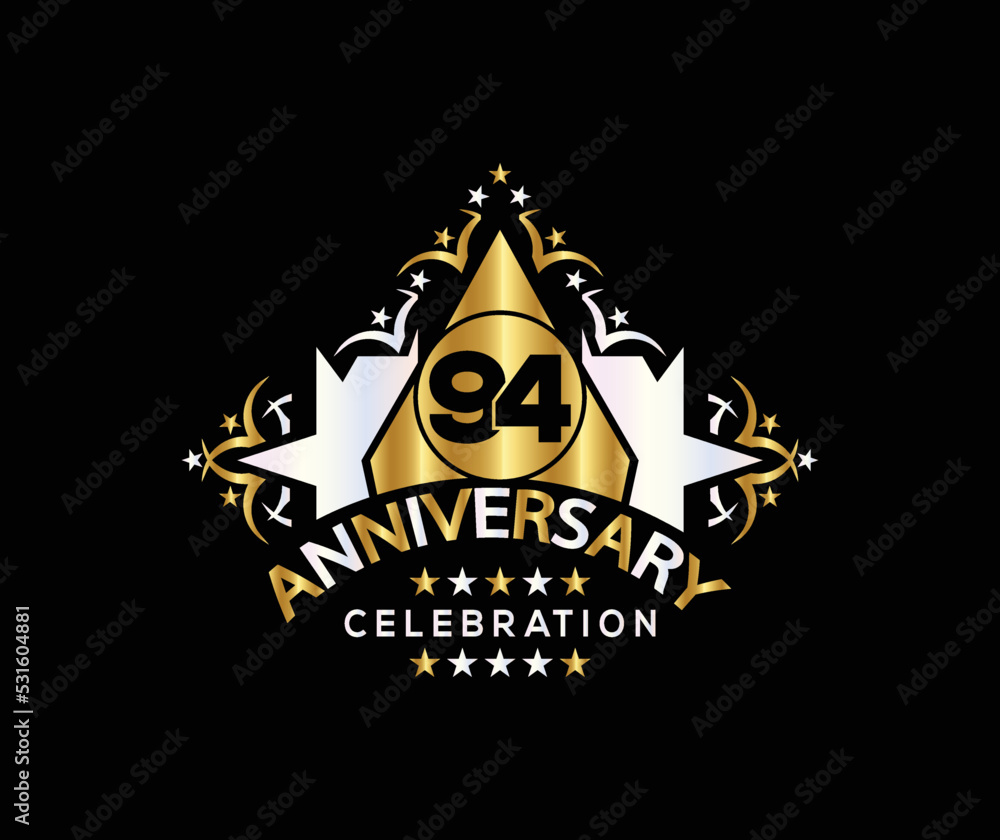 Invitation card, Celebrating of, 94 Years Anniversary, Simple Design of gold color decoration Logo