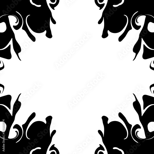 Abstract marble swirl corners. Marbling pattern  black liquid paint. Isolated png illustration  transparent background. Asset for overlay  montage  collage  card or banner. 