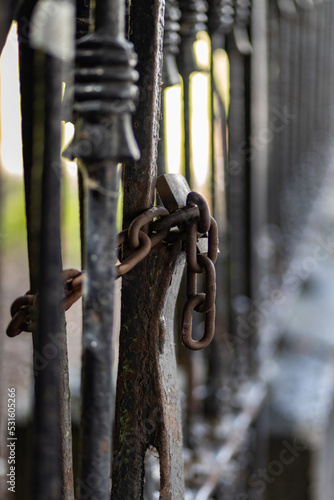 Metal padlocks on entrance gates to houses, gardens and parks, old padlocks hanging on gates, graphic art background, creative design, close up photography, Dublin, Ireland