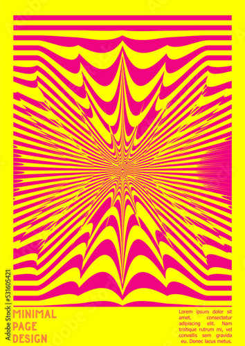 Geometrical Poster Design with Optical Illusion Effect. Modern Psychedelic Cover Page Collection. Colourful Wave Lines Background. Fluid Stripes Art. Swiss Design. Vector Illustration for Brochure.