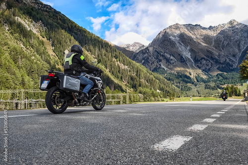 Motorbike on an alpine road in Switzerland