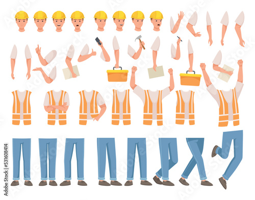 Man Builder Character Constructor with Body Part and Face Expression Vector Set