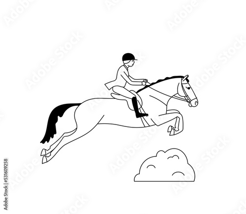 Horse hunting, a rider on a horse jumps over a hedge