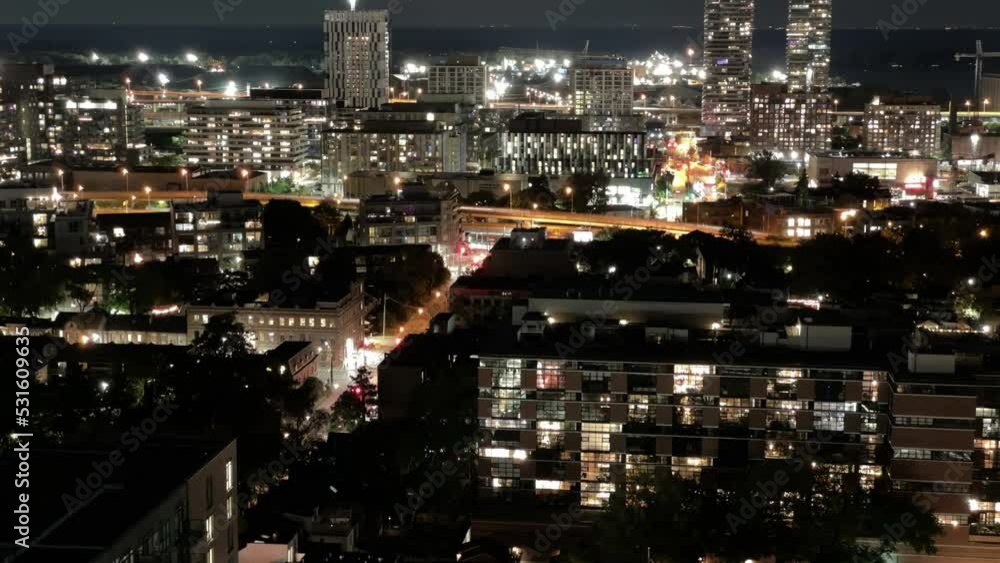 High angle night time lapse in Toronto City of Gardiner Expressway High angle night time lapse in Toronto City of Gardiner Expressway