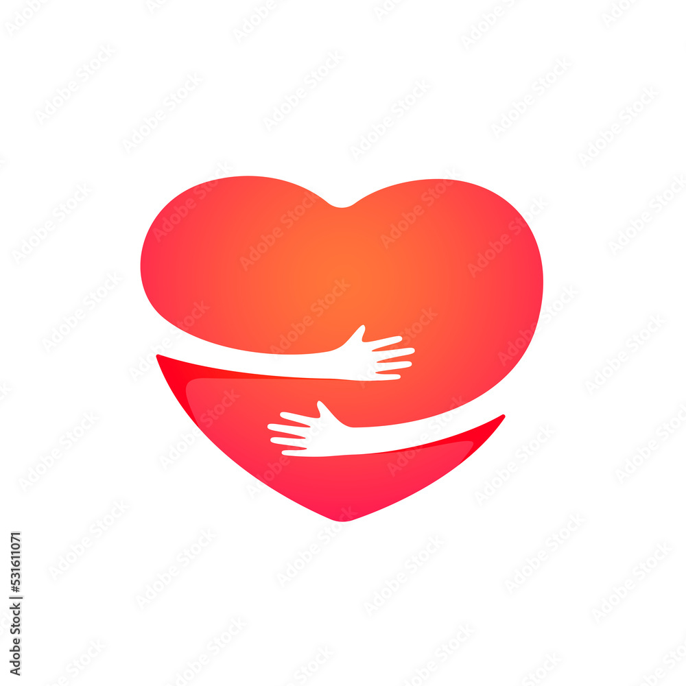 Hands hugs red heart over white illustration Hands hugs red heart over white illustration