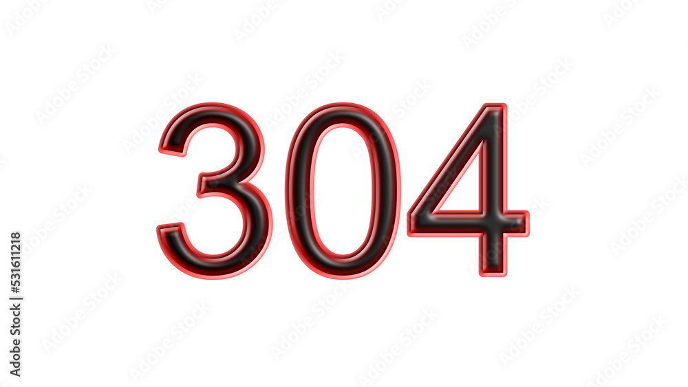 red 304 number 3d effect white background red 304 number 3d effect white background