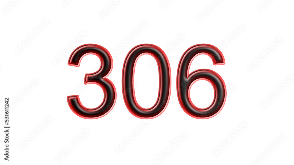 red 306 number 3d effect white background red 306 number 3d effect white background