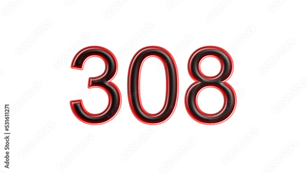red 308 number 3d effect white background red 308 number 3d effect white background
