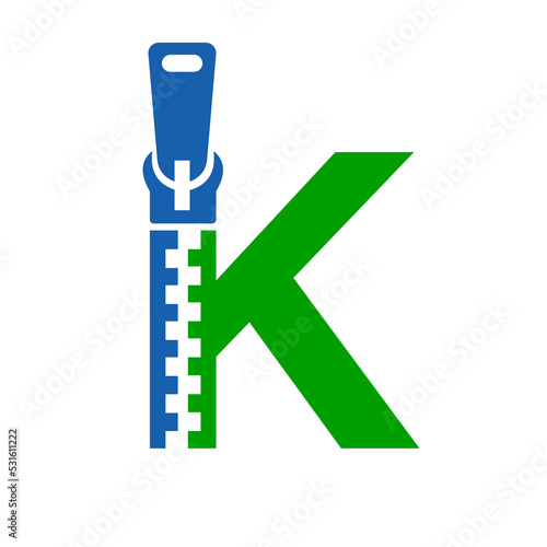 Initial Letter K Zipper Logo For Fashion Cloth, Embroidery and Textile Symbol Identity Vector Template