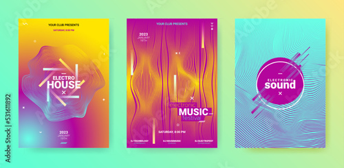 Futuristic Edm Party Flyer. Techno Dance Music Cover. Electronic Sound Illustration. Abstract Dj Background. Edm Poster Set. Minimal Fest Banner. Gradient Wave Circle. Vector Edm Party Flyer.