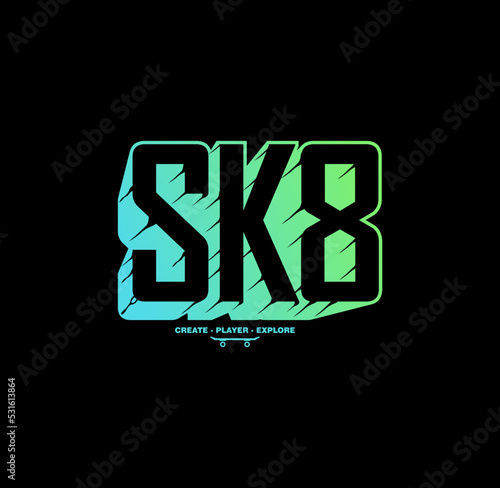 Skate board sport typography, tee shirt graphics, vectors illustration.