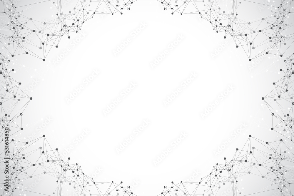 Geometric abstract background with connected lines and dots. Connectivity flow point. Molecule and communication background. Graphic connection background for your design illustration.