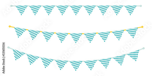 Garland of flags for Oktoberfest. Decor set with blue and white Bavarian rhombuses.
