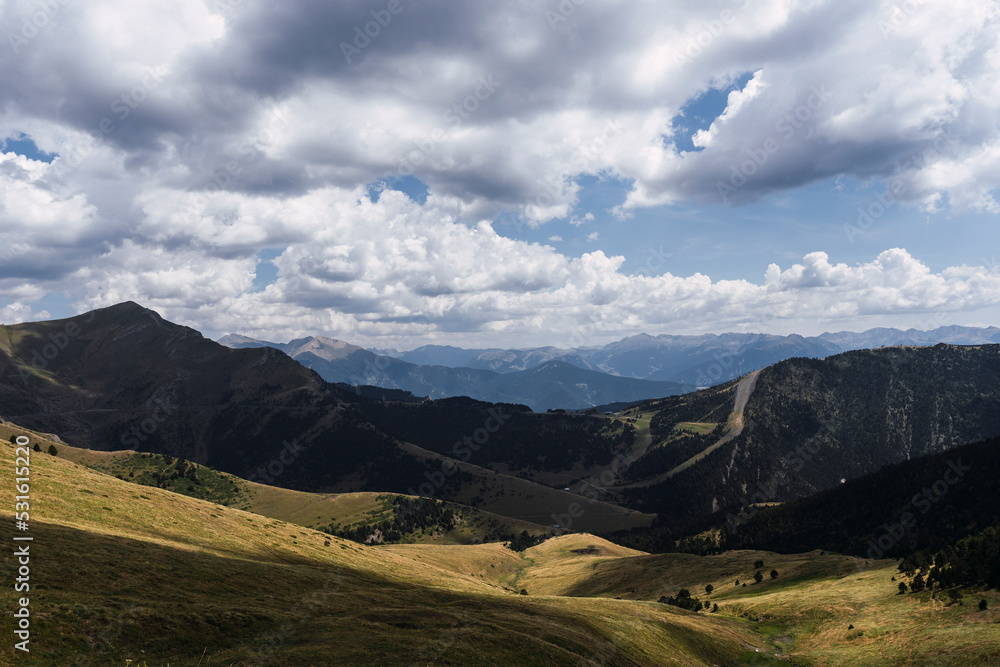 Scenic view of mountains under cloudy sky Scenic view of mountains under cloudy sky